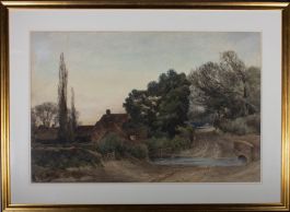 William Paton Burton (1828-1883) - Large Watercolour, The Farm by the Ford