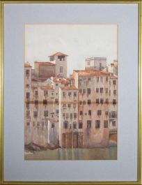 Mid 20th Century Watercolour - Italian Waterside Buildings