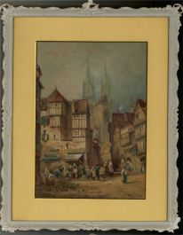 C. Rouse - Late 19th Century Watercolour, Street Scene with Cathedral