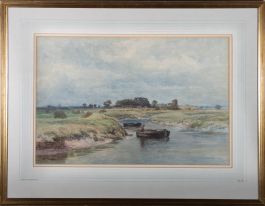 William Paton Burton (1828-1883) - Watercolour, On the River at Beeding, Sussex