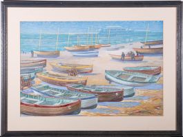 Mid 20th Century Gouache - Beached Boats