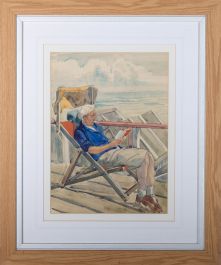 20th Century Watercolour - Reading at the Beach
