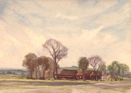 George Robert Rushton RBA ROI (1868-1948) - Watercolour, A Berkshire Farm