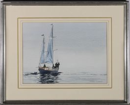 Bernard P. Lawlor - 20th Century Watercolour, Becalmed Yacht