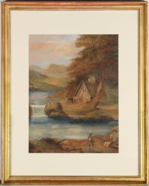 Framed Mid 19th Century Watercolour - Conversations By the River