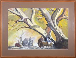 Indian School  20th Century Watercolour - Cattle Carts