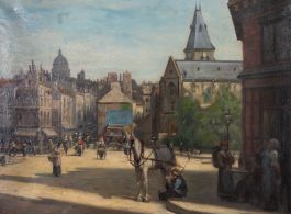 Roux - Early 20th Century Oil, A Paris Street Scene
