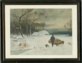 Knight - Framed 1918 Watercolour, The Flock In Winter
