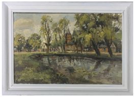 Framed Early 20th Century Oil - Village Green
