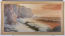 J. A. Hawkey - 20th Century Oil, Crashing Waves In Green And Pink