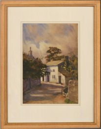 20th Century Watercolour - Sunlight On The Cottage
