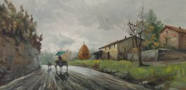 Continental School  Mid 20th Century Oil - A Rainy Day
