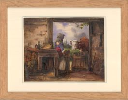 19th Century Watercolour - The Milkmaid and her Cow