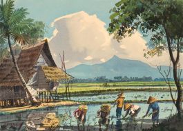 Abu Bakar Ibrahim (1925-1977) - Watercolour, Working in the Paddy Fields