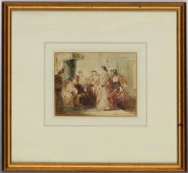 Attrib. Henry Liverseege (1803-1832) - Watercolour, Figures in an Interior