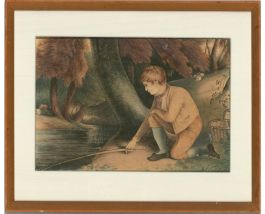 19th Century Watercolour - Pole Fishing