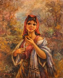 G. M - 20th Century Oil, Girl With Bird In Hand