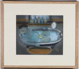 M. B.  - 1994 Watercolour, Blue Man in the Blue Bath