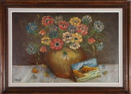 G. Rahon - Framed Mid 20th Century Oil, Still life with Anemones