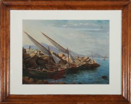 Framed Late 19th Century Pastel - Boarding at the Quay
