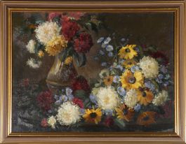 J. Rockingham - 20th Century Oil, Aster, Rudbeckia And Chrysanthemums