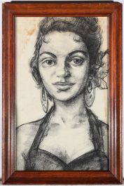 Peter Collins ARCA - 20th Century Charcoal Drawing, Softly Smiling