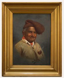 Arturo Petrocelli (1856-1926)  - Early 20th Century Oil, Man with a Pipe