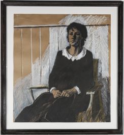Early 20th Century Charcoal Drawing - Woman in a Black Dress