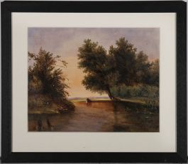 Framed French School Mid 19th Century Watercolour - Wash Day!