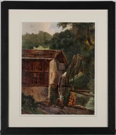 Framed French School Mid 19th Century Watercolour - Mill on the Hill