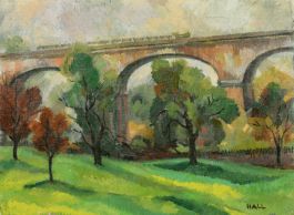 Hall  - Mid 20th Century Oil, View of the Viaduct