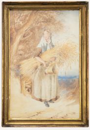 Fine 19th Century Watercolour - Gathering Wheat