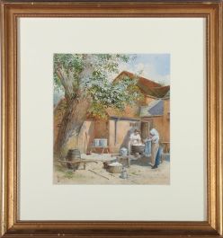 Framed Late 19th Century Watercolour - Wash Day