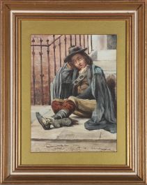 William Henry Hunt (1790-1864) - Watercolour, Cavalier Seated by Steps