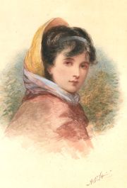 Mid 20th Century Watercolour - Girl in a Bonnet