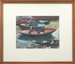 Anthony Bream (b.1943) - Framed 2003 Watercolour, String of Boats