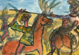 Michael Davies (b.1947) - 2013 Watercolour, Macedonia Fighting Darius of Persia