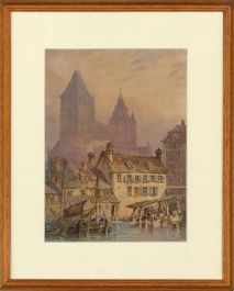 Framed 19th Century Watercolour - Normandy Cathedral