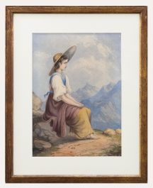 Framed Mid 19th Century Watercolour - At the Cliffs Edge