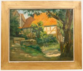 Framed 20th Century Oil - Timber Cottage