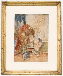 Oscar Lacaze - 1880 Watercolour, Italian Interior Study
