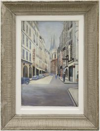 Framed 20th Century Oil - Parisian Street Corner