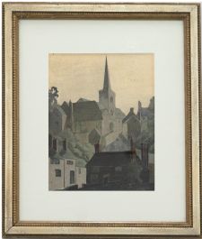 Framed Mid 20th Century Watercolour - Church on the Hill