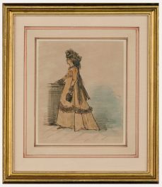 T. Tayler  - c.1870 Watercolour, An Elegantly Dressed Woman