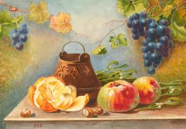 H.W.S - Early 20th Century Watercolour, Still Life with Copper Coal Bucket