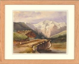 Follower of Simeon Fort (1793-1861) - Framed Watercolour, View of the Alps