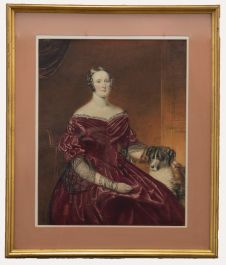 Hope James Stewart (1816-1881) - 1847 Watercolour, Portrait of a Lady and Dog