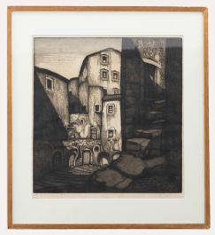 C. C.  - 20th Century Etching, Cafe di Pitigliano Tuscany