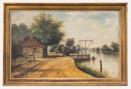 C. Adams - Framed Late 19th Century Oil, Waiting by the Jetty