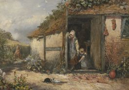 Late 19th Century Oil - Feeding the Cottage Kitten